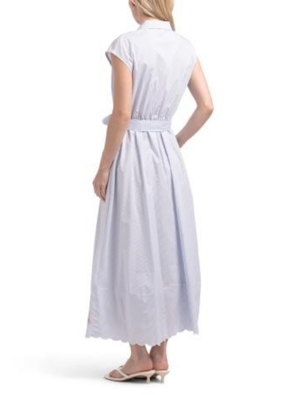 NWT - Ellen Tracy Cotton Blue Pinstripe Embroidered Hem Maxi Shirtdress - L - Picture 5 of 16
